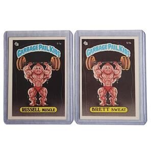 Garbage Pail Kids Russell Muscle & Brett Sweat Card + Sticker 1985 Topps VG+